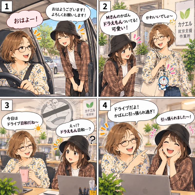 カナエル4コマ「ドラえもん日和！？朝から笑顔のカナエル」